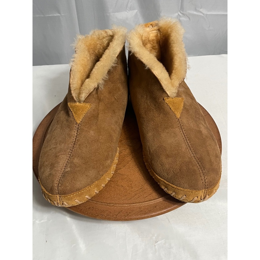 LL Bean Wicked Good Shearling Moccasins Brown Suede Slipper Boots Womens 11 M